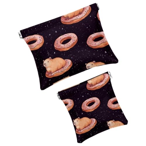 Anna Cowper Kosmetiktasche für Geldbörsen, Leder, kleine Make-up-Tasche, Kosmetiktasche, tragbar, kein Reißverschluss, Make-up-Tasche, Münzgeldbörse, Schmuckbeutel, Capybara, Weihnachten, 2 Stück, von Anna Cowper