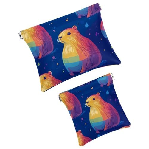 Anna Cowper Kosmetiktasche für Geldbörsen, Leder, kleine Make-up-Tasche, Kosmetiktasche, tragbar, kein Reißverschluss, Make-up-Tasche, Münzgeldbörse, Schmuckbeutel, Capybara, Weihnachten, 2 Stück, von Anna Cowper