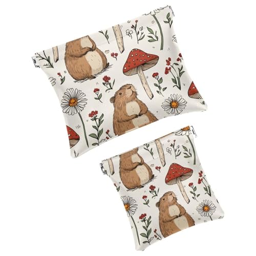 Anna Cowper Kosmetiktasche für Geldbörsen, Leder, kleine Make-up-Tasche, Kosmetiktasche, tragbar, kein Reißverschluss, Make-up-Tasche, Münzgeldbörse, Schmuckbeutel, Capybara, Weihnachten, 2 Stück, von Anna Cowper