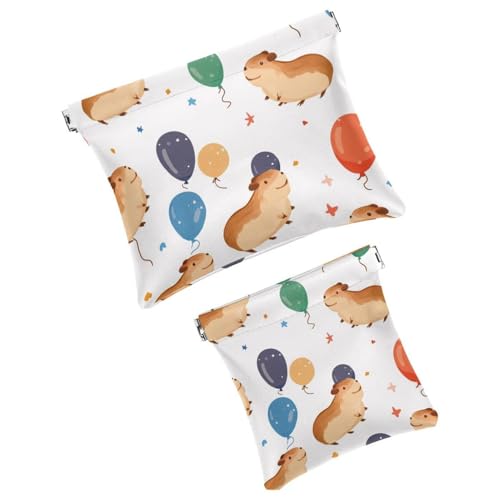 Anna Cowper Kosmetiktasche für Geldbörsen, Leder, kleine Make-up-Tasche, Kosmetiktasche, tragbar, kein Reißverschluss, Make-up-Tasche, Münzgeldbörse, Schmuckbeutel, Capybara, Weihnachten, 2 Stück, von Anna Cowper