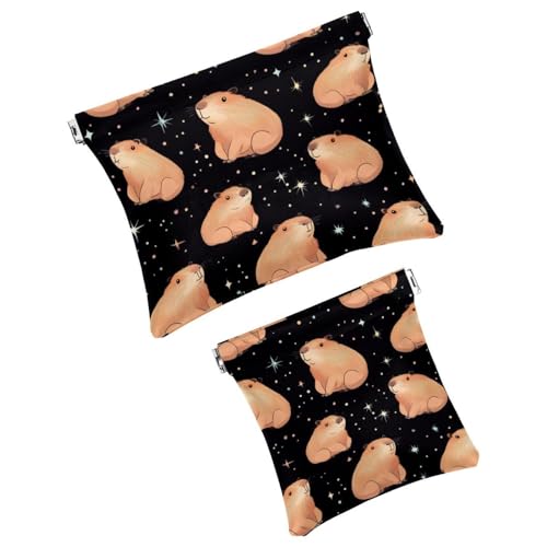 Anna Cowper Kosmetiktasche für Geldbörsen, Leder, kleine Make-up-Tasche, Kosmetiktasche, tragbar, kein Reißverschluss, Make-up-Tasche, Münzgeldbörse, Schmuckbeutel, Capybara, Weihnachten, 2 Stück, von Anna Cowper