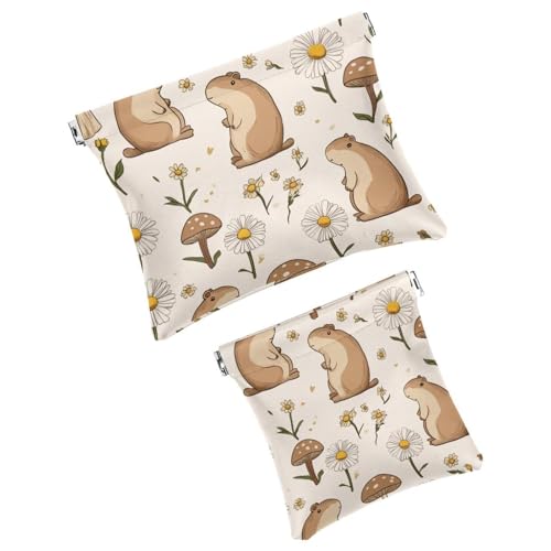 Anna Cowper Kosmetiktasche für Geldbörsen, Leder, kleine Make-up-Tasche, Kosmetiktasche, tragbar, kein Reißverschluss, Make-up-Tasche, Münzgeldbörse, Schmuckbeutel, Capybara, Weihnachten, 2 Stück, von Anna Cowper