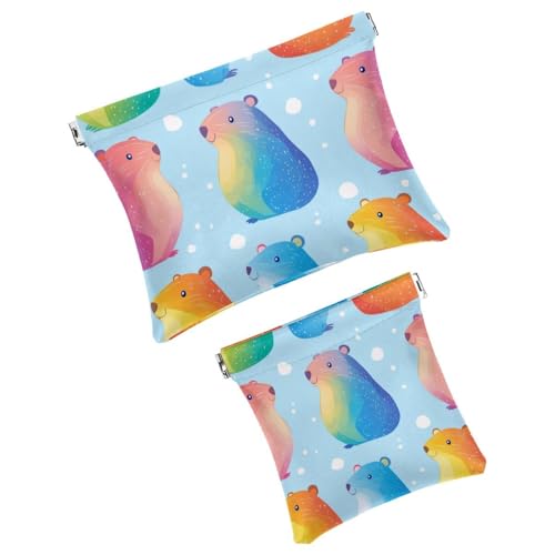 Anna Cowper Kosmetiktasche für Geldbörsen, Leder, kleine Make-up-Tasche, Kosmetiktasche, tragbar, kein Reißverschluss, Make-up-Tasche, Münzgeldbörse, Schmuckbeutel, Capybara, Weihnachten, 2 Stück, von Anna Cowper