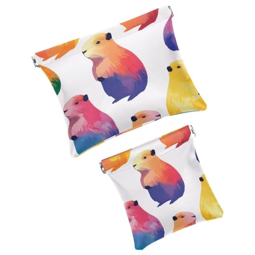 Anna Cowper Kosmetiktasche für Geldbörsen, Leder, kleine Make-up-Tasche, Kosmetiktasche, tragbar, kein Reißverschluss, Make-up-Tasche, Münzgeldbörse, Schmuckbeutel, Capybara, Weihnachten, 2 Stück, von Anna Cowper