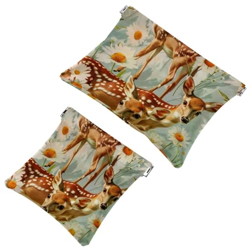 Anna Cowper Kosmetiktasche für Geldbörsen, Leder, kleine Make-up-Tasche, Kosmetiktasche, tragbar, kein Reißverschluss, Make-up-Tasche, Münzgeldbörse, Schmuckbeutel, Dinosaurier, 2 Stück, Mehrfarbig von Anna Cowper