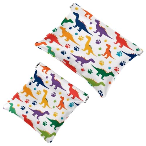 Anna Cowper Kosmetiktasche für Geldbörsen, Leder, kleine Make-up-Tasche, Kosmetiktasche, tragbar, kein Reißverschluss, Make-up-Tasche, Münzgeldbörse, Schmuckbeutel, Dinosaurier, 2 Stück, Mehrfarbig 1, von Anna Cowper