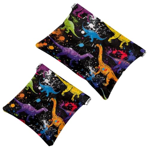 Anna Cowper Kosmetiktasche für Geldbörsen, Leder, kleine Make-up-Tasche, Kosmetiktasche, tragbar, kein Reißverschluss, Make-up-Tasche, Münzgeldbörse, Schmuckbeutel, Dinosaurier, 2 Stück, Mehrfarbig 2, von Anna Cowper