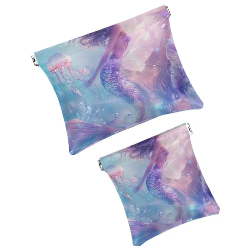 Anna Cowper Kosmetiktasche für Geldbörsen, Leder, kleine Make-up-Tasche, Kosmetiktasche, tragbar, kein Reißverschluss, Make-up-Tasche, Münzgeldbörse, Schmuckbeutel, Dinosaurier, 2 Stück, Mehrfarbig von Anna Cowper