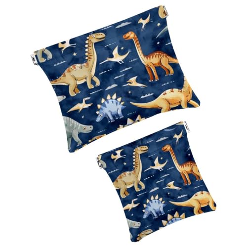 Anna Cowper Kosmetiktasche für Geldbörsen, Leder, kleine Make-up-Tasche, Kosmetiktasche, tragbar, kein Reißverschluss, Make-up-Tasche, Münzgeldbörse, Schmuckbeutel, Dinosaurier, 2 Stück, Mehrfarbig 1, von Anna Cowper