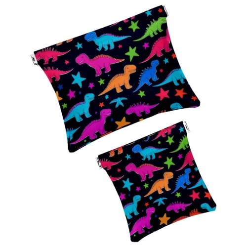 Anna Cowper Kosmetiktasche für Geldbörsen, Leder, kleine Make-up-Tasche, Kosmetiktasche, tragbar, kein Reißverschluss, Make-up-Tasche, Münzgeldbörse, Schmuckbeutel, Dinosaurier, 2 Stück, Mehrfarbig 6, von Anna Cowper