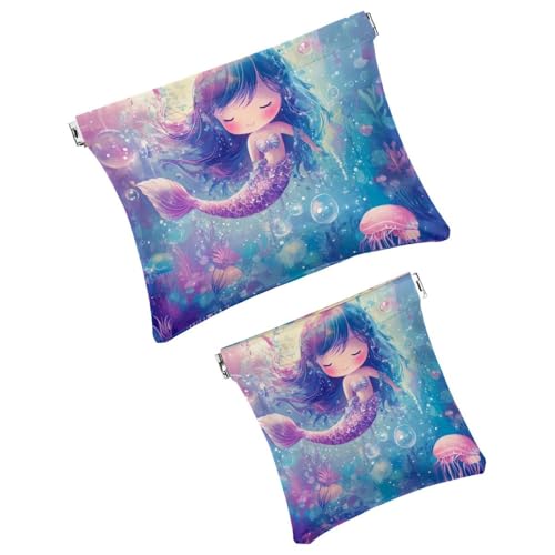 Anna Cowper Kosmetiktasche für Geldbörsen, Leder, kleine Make-up-Tasche, Kosmetiktasche, tragbar, kein Reißverschluss, Make-up-Tasche, Münzgeldbörse, Schmuckbeutel, Dinosaurier, 2 Stück, Mehrfarbig von Anna Cowper