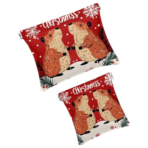 Anna Cowper Kosmetiktasche für Geldbörsen, Leder, kleine Make-up-Tasche, Kosmetiktasche, tragbar, kein Reißverschluss, Make-up-Tasche, Münzgeldbörse, Schmuckbeutel, Meerschweinchen, Weihnachten, 2 von Anna Cowper