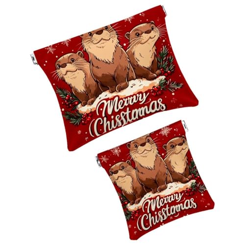 Anna Cowper Kosmetiktasche für Geldbörsen, Leder, kleine Make-up-Tasche, Kosmetiktasche, tragbar, kein Reißverschluss, Make-up-Tasche, Münzgeldbörse, Schmuckbeutel, Meerschweinchen, Weihnachten, 2 von Anna Cowper