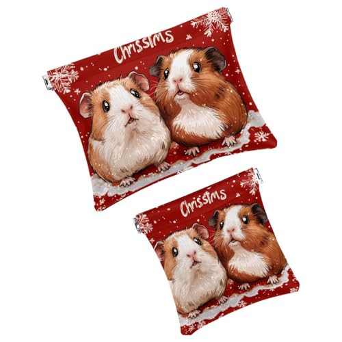 Anna Cowper Kosmetiktasche für Geldbörsen, Leder, kleine Make-up-Tasche, Kosmetiktasche, tragbar, kein Reißverschluss, Make-up-Tasche, Münzgeldbörse, Schmuckbeutel, Meerschweinchen, Weihnachten, 2 von Anna Cowper