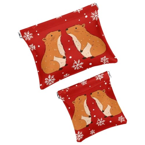 Anna Cowper Kosmetiktasche für Geldbörsen, Leder, kleine Make-up-Tasche, Kosmetiktasche, tragbar, kein Reißverschluss, Make-up-Tasche, Münzgeldbörse, Schmuckbeutel, Meerschweinchen, Weihnachten, 2 von Anna Cowper