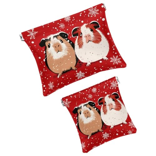 Anna Cowper Kosmetiktasche für Geldbörsen, Leder, kleine Make-up-Tasche, Kosmetiktasche, tragbar, kein Reißverschluss, Make-up-Tasche, Münzgeldbörse, Schmuckbeutel, Meerschweinchen, Weihnachten, 2 von Anna Cowper