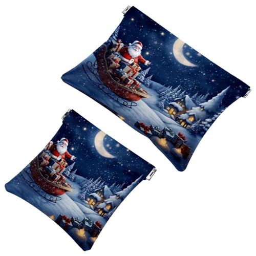 Anna Cowper Kosmetiktasche für Geldbörsen, Leder, kleine Make-up-Tasche, Kosmetiktasche, tragbar, kein Reißverschluss, Make-up-Tasche, Münzgeldbörse, Schmuckbeutel, Schneeflocken, Weihnachten, 2 von Anna Cowper