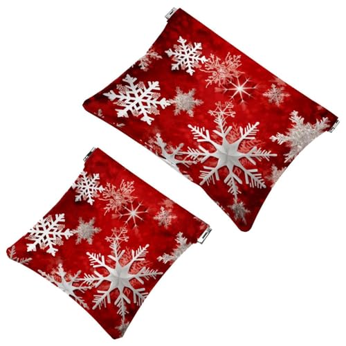 Anna Cowper Kosmetiktasche für Geldbörsen, Leder, kleine Make-up-Tasche, Kosmetiktasche, tragbar, kein Reißverschluss, Make-up-Tasche, Münzgeldbörse, Schmuckbeutel, Schneeflocken, Weihnachten, 2 von Anna Cowper