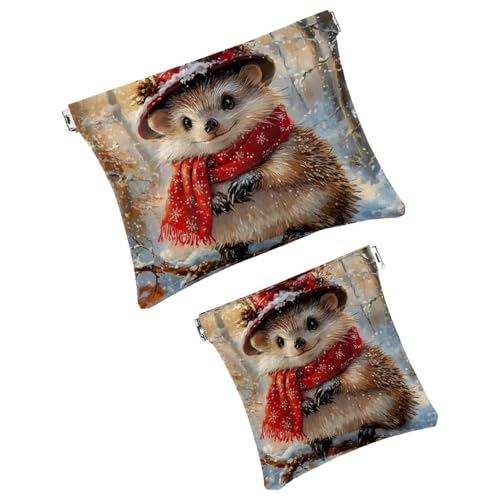 Anna Cowper Kosmetiktasche für Geldbörsen, Leder, kleine Make-up-Tasche, Kosmetiktasche, tragbar, kein Reißverschluss, Make-up-Tasche, Münzgeldbörse, Schmuckbeutel, Schneeflocken-Zwerge, Weihnachten, von Anna Cowper