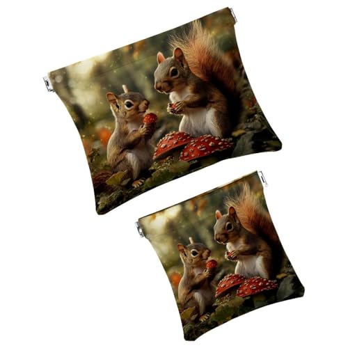 Anna Cowper Kosmetiktasche für Geldbörsen, Leder, kleine Make-up-Tasche, Kosmetiktasche, tragbar, kein Reißverschluss, Make-up-Tasche, Münzgeldbörse, Schmuckbeutel, Weihnachts-Eichhörnchen, 2 Stück, von Anna Cowper