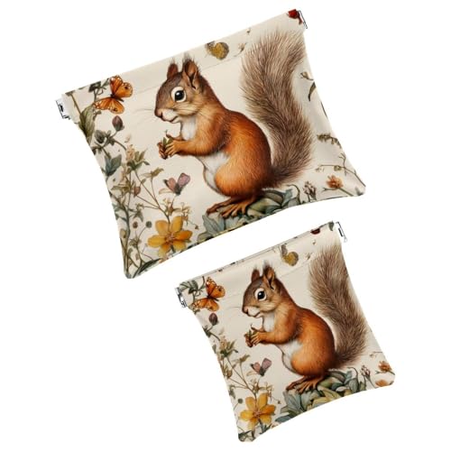 Anna Cowper Kosmetiktasche für Geldbörsen, Leder, kleine Make-up-Tasche, Kosmetiktasche, tragbar, kein Reißverschluss, Make-up-Tasche, Münzgeldbörse, Schmuckbeutel, Weihnachts-Eichhörnchen, 2 Stück, von Anna Cowper