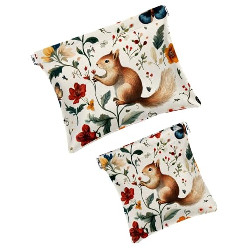 Anna Cowper Kosmetiktasche für Geldbörsen, Leder, kleine Make-up-Tasche, Kosmetiktasche, tragbar, kein Reißverschluss, Make-up-Tasche, Münzgeldbörse, Schmuckbeutel, Weihnachts-Eichhörnchen, 2 Stück, von Anna Cowper