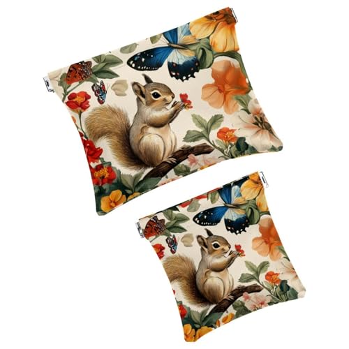 Anna Cowper Kosmetiktasche für Geldbörsen, Leder, kleine Make-up-Tasche, Kosmetiktasche, tragbar, kein Reißverschluss, Make-up-Tasche, Münzgeldbörse, Schmuckbeutel, Weihnachts-Eichhörnchen, 2 Stück, von Anna Cowper