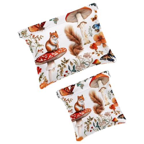 Anna Cowper Kosmetiktasche für Geldbörsen, Leder, kleine Make-up-Tasche, Kosmetiktasche, tragbar, kein Reißverschluss, Make-up-Tasche, Münzgeldbörse, Schmuckbeutel, Weihnachts-Eichhörnchen, 2 Stück, von Anna Cowper