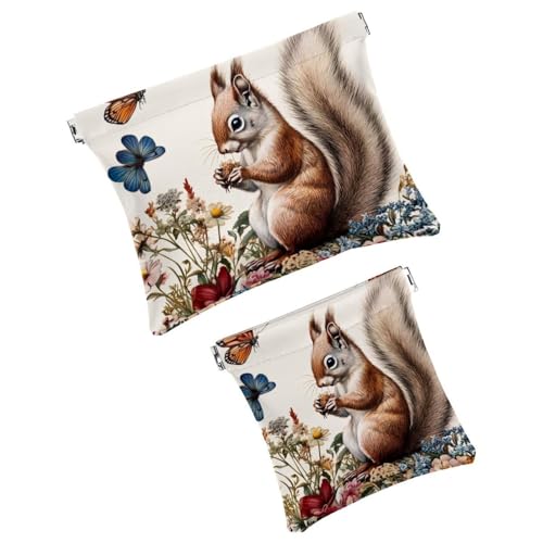 Anna Cowper Kosmetiktasche für Geldbörsen, Leder, kleine Make-up-Tasche, Kosmetiktasche, tragbar, kein Reißverschluss, Make-up-Tasche, Münzgeldbörse, Schmuckbeutel, Weihnachts-Eichhörnchen, 2 Stück, von Anna Cowper