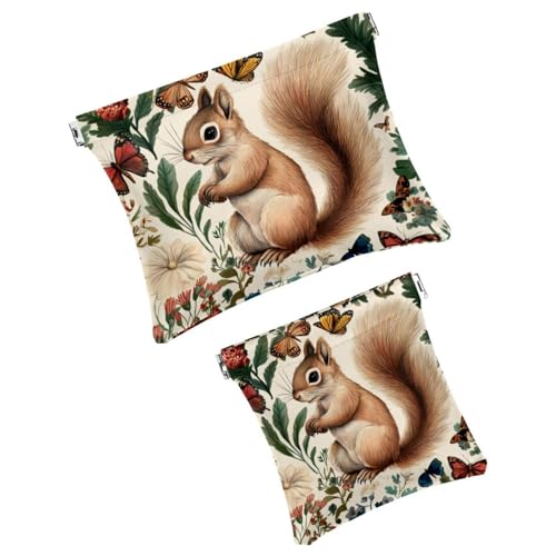 Anna Cowper Kosmetiktasche für Geldbörsen, Leder, kleine Make-up-Tasche, Kosmetiktasche, tragbar, kein Reißverschluss, Make-up-Tasche, Münzgeldbörse, Schmuckbeutel, Weihnachts-Eichhörnchen, 2 Stück, von Anna Cowper