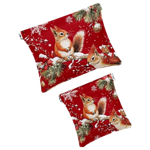Anna Cowper Kosmetiktasche für Geldbörsen, Leder, kleine Make-up-Tasche, Kosmetiktasche, tragbar, kein Reißverschluss, Make-up-Tasche, Münzgeldbörse, Schmuckbeutel, Weihnachts-Eichhörnchen, 2 Stück, von Anna Cowper