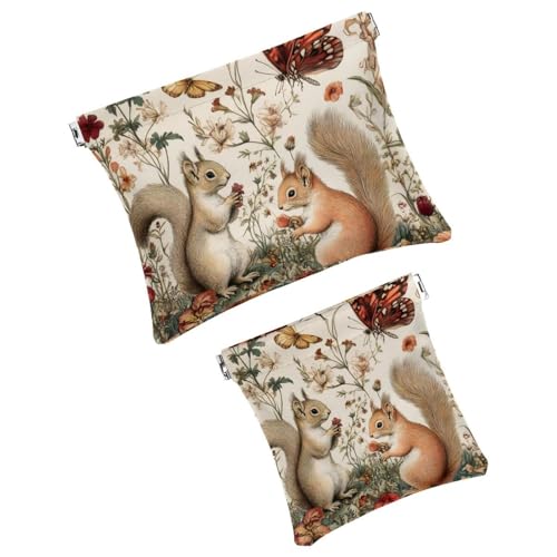 Anna Cowper Kosmetiktasche für Geldbörsen, Leder, kleine Make-up-Tasche, Kosmetiktasche, tragbar, kein Reißverschluss, Make-up-Tasche, Münzgeldbörse, Schmuckbeutel, Weihnachts-Eichhörnchen, 2 Stück, von Anna Cowper