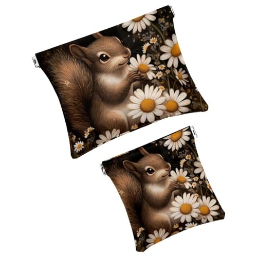 Anna Cowper Kosmetiktasche für Geldbörsen, Leder, kleine Make-up-Tasche, Kosmetiktasche, tragbar, kein Reißverschluss, Make-up-Tasche, Münzgeldbörse, Schmuckbeutel, Weihnachts-Eichhörnchen, 2 Stück, von Anna Cowper