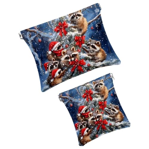 Anna Cowper Kosmetiktasche für Geldbörsen, Leder, kleine Make-up-Tasche, Kosmetiktasche, tragbar, kein Reißverschluss, Make-up-Tasche, Münzgeldbörse, Schmuckbeutel, Weihnachts-Faultier-Schneeflocke, 2 von Anna Cowper