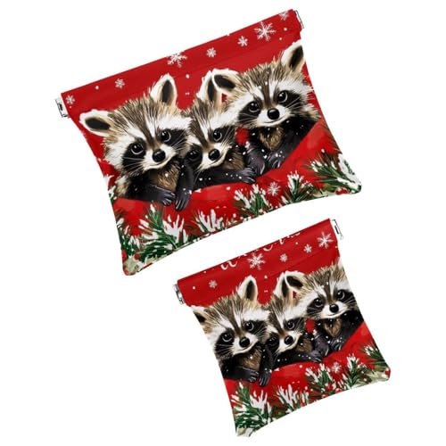 Anna Cowper Kosmetiktasche für Geldbörsen, Leder, kleine Make-up-Tasche, Kosmetiktasche, tragbar, kein Reißverschluss, Make-up-Tasche, Münzgeldbörse, Schmuckbeutel, Weihnachts-Faultier-Schneeflocke, 2 von Anna Cowper