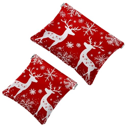 Anna Cowper Kosmetiktasche für Geldbörsen, Leder, kleine Make-up-Tasche, Kosmetiktasche, tragbar, kein Reißverschluss, Make-up-Tasche, Münzgeldbörse, Schmuckbeutel, Weihnachts-Hirsch, 2 Stück, von Anna Cowper