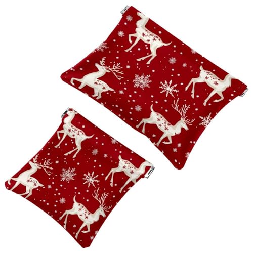 Anna Cowper Kosmetiktasche für Geldbörsen, Leder, kleine Make-up-Tasche, Kosmetiktasche, tragbar, kein Reißverschluss, Make-up-Tasche, Münzgeldbörse, Schmuckbeutel, Weihnachts-Hirsch, 2 Stück, von Anna Cowper