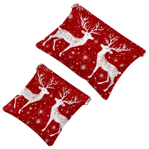 Anna Cowper Kosmetiktasche für Geldbörsen, Leder, kleine Make-up-Tasche, Kosmetiktasche, tragbar, kein Reißverschluss, Make-up-Tasche, Münzgeldbörse, Schmuckbeutel, Weihnachts-Hirsch, 2 Stück, von Anna Cowper