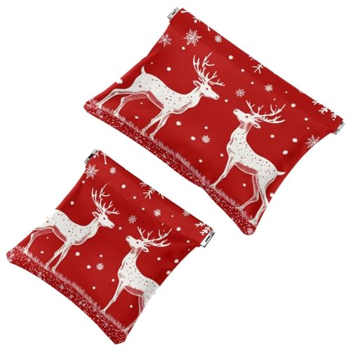 Anna Cowper Kosmetiktasche für Geldbörsen, Leder, kleine Make-up-Tasche, Kosmetiktasche, tragbar, kein Reißverschluss, Make-up-Tasche, Münzgeldbörse, Schmuckbeutel, Weihnachts-Hirsch, 2 Stück, von Anna Cowper