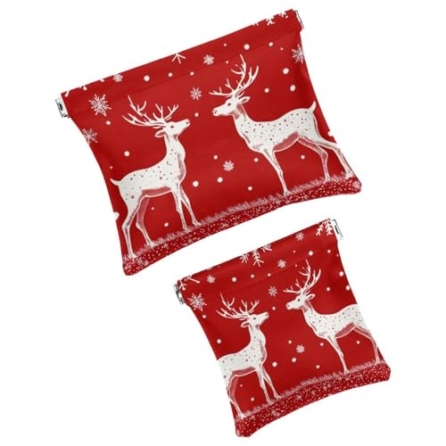 Anna Cowper Kosmetiktasche für Geldbörsen, Leder, kleine Make-up-Tasche, Kosmetiktasche, tragbar, kein Reißverschluss, Make-up-Tasche, Münzgeldbörse, Schmuckbeutel, Weihnachts-Rentier, Schneeflocke, 2 von Anna Cowper