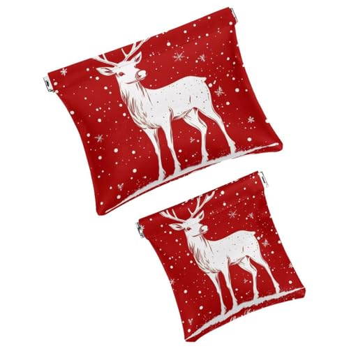 Anna Cowper Kosmetiktasche für Geldbörsen, Leder, kleine Make-up-Tasche, Kosmetiktasche, tragbar, kein Reißverschluss, Make-up-Tasche, Münzgeldbörse, Schmuckbeutel, Weihnachts-Rentier, Schneeflocke, 2 von Anna Cowper