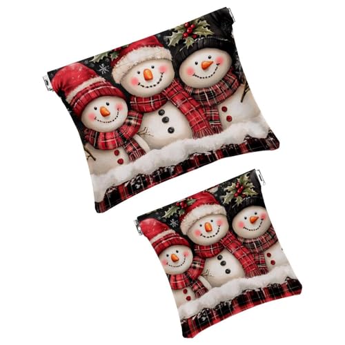 Anna Cowper Kosmetiktasche für Geldbörsen, Leder, kleine Make-up-Tasche, Kosmetiktasche, tragbar, kein Reißverschluss, Make-up-Tasche, Münzgeldbörse, Schmuckbeutel, Weihnachtsschneemann, Rot, kariert, von Anna Cowper