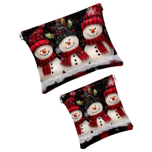 Anna Cowper Kosmetiktasche für Geldbörsen, Leder, kleine Make-up-Tasche, Kosmetiktasche, tragbar, kein Reißverschluss, Make-up-Tasche, Münzgeldbörse, Schmuckbeutel, Weihnachtsschneemann, Rot, kariert, von Anna Cowper