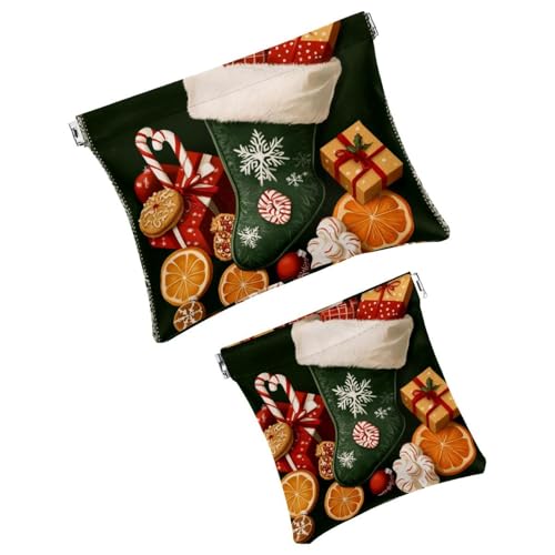 Anna Cowper Kosmetiktasche für Geldbörsen, Leder, kleine Make-up-Tasche, Kosmetiktasche, tragbar, kein Reißverschluss, Make-up-Tasche, Münzgeldbörse, Schmuckbeutel, Weihnachtsschneemann, Rot, kariert, von Anna Cowper