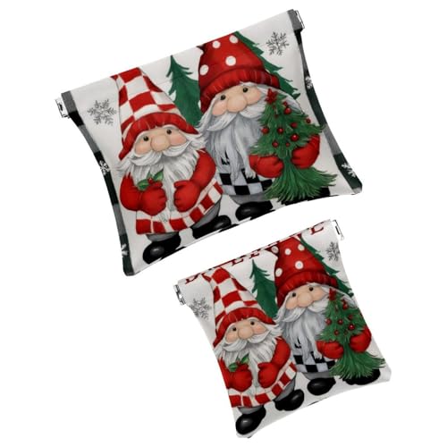Anna Cowper Kosmetiktasche für Geldbörsen, Leder, kleine Make-up-Tasche, Kosmetiktasche, tragbar, kein Reißverschluss, Make-up-Tasche, Münzgeldbörse, Schmuckbeutel, Weihnachtswichtel, kariert, 2 von Anna Cowper