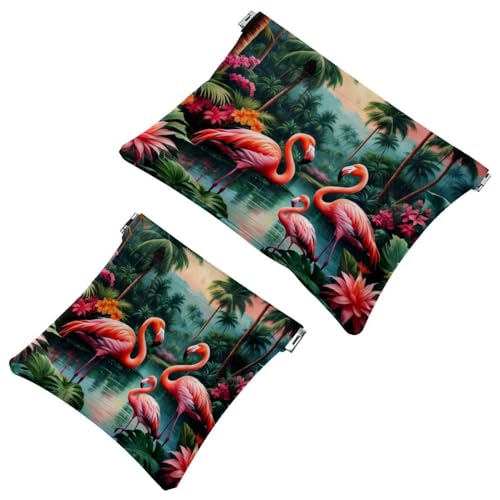 Anna Cowper Kosmetiktasche für Geldbörsen, Leder, kleine Make-up-Tasche, Kosmetiktasche, tragbar, kein Reißverschluss, Make-up-Tasche, Münzgeldbörse, Schmuckbeutel, tropische Flamingo-Blätter, 2 Anna Cowper Kosmetiktasche für Geldbörsen, Leder, kleine Make-up-Tasche, Kosmetiktasche, tragbar, kein Reißverschluss, Make-up-Tasche, Münzgeldbörse, Schmuckbeutel, tropische Flamingo-Blätter, 2 von Anna Cowper