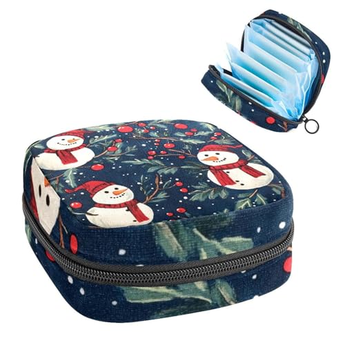 Anna Cowper Perioden-Tasche, Damenbinden-Aufbewahrungstasche, Menstruationspolster, Reißverschluss, tragbar, für Damen, Mädchen, den täglichen Gebrauch, Outdoor-Reisen, Weihnachten, Schneemann von Anna Cowper