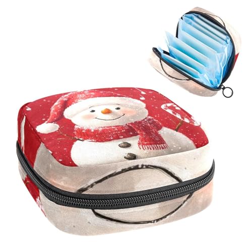 Anna Cowper Perioden-Tasche, Damenbinden-Aufbewahrungstasche, Menstruationspolster, Reißverschluss, tragbar, für Damen, Mädchen, den täglichen Gebrauch, Outdoor-Reisen, Weihnachten, Schneemann von Anna Cowper