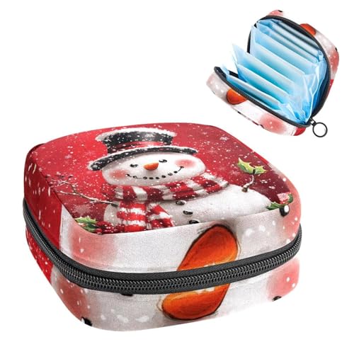 Anna Cowper Perioden-Tasche, Damenbinden-Aufbewahrungstasche, Menstruationspolster, Reißverschluss, tragbar, für Damen, Mädchen, den täglichen Gebrauch, Outdoor-Reisen, Weihnachten, Schneemann von Anna Cowper