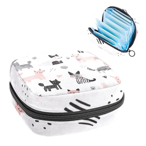 Anna Cowper Perioden-Tasche, Damenbinden-Aufbewahrungstasche, Menstruationspolster, Reißverschluss, tragbar, für Damen, Mädchen, den täglichen Gebrauch, Outdoor-Reisen, rosa und graue Hunde von Anna Cowper